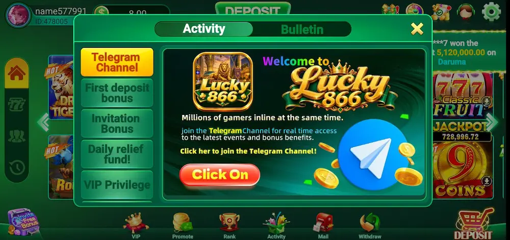 lucky866 game telegram support