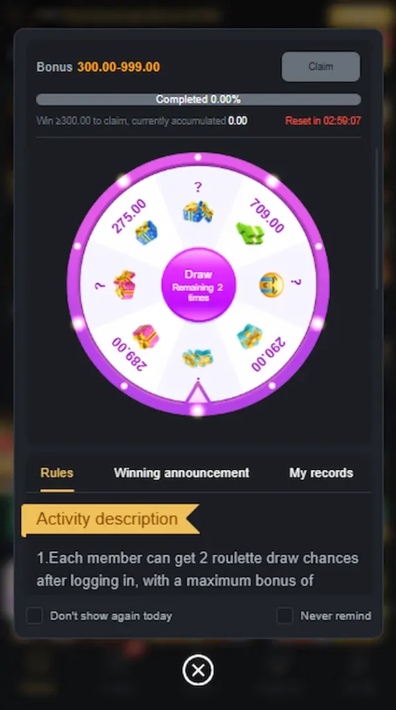 m999 game bonus system