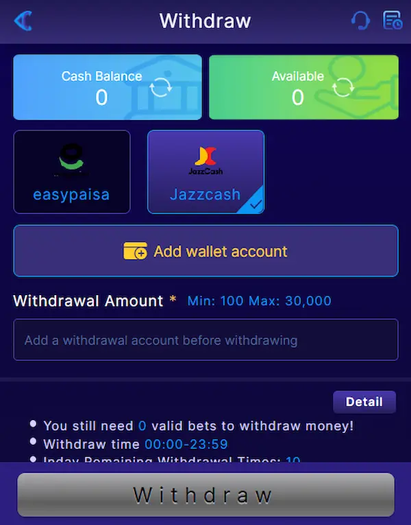 pak3 game withdrawal method