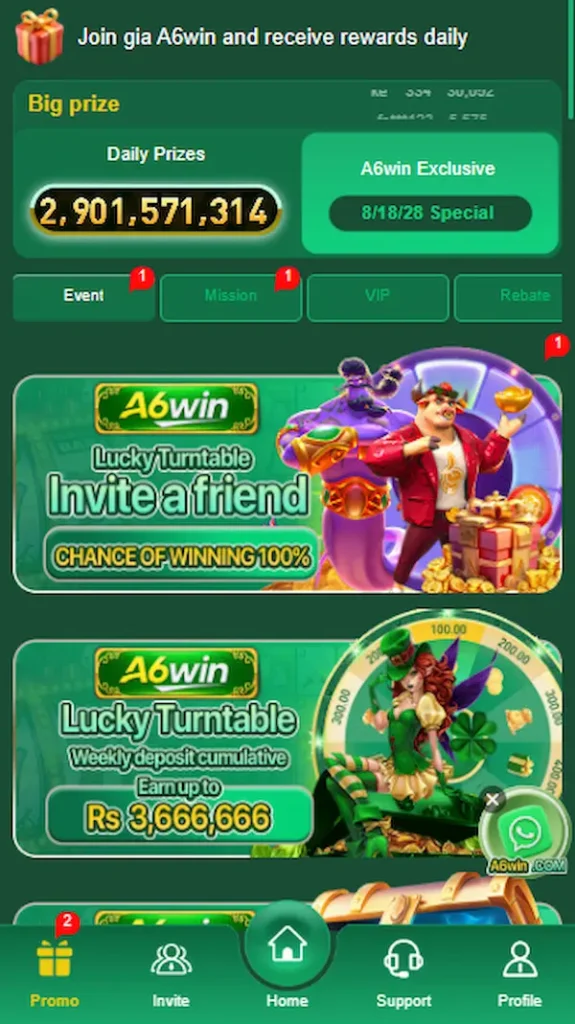 a6win game invitation bonus